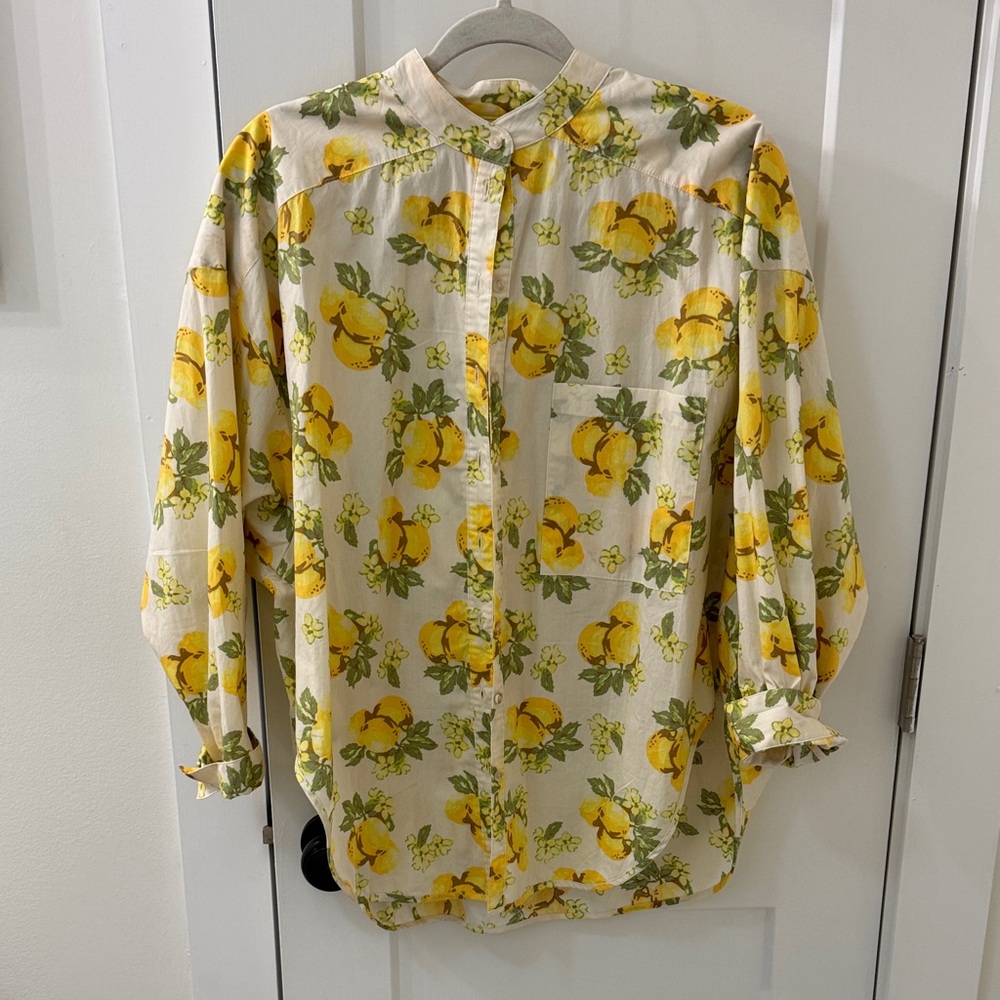 Oversized Lemon Print Button-Up Shirt